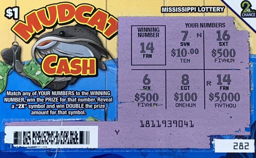 A Tupelo man won $5,000 on a Mudcat Cash scratch-off game purchased from J’s Mart on W. Main St., Tupelo.