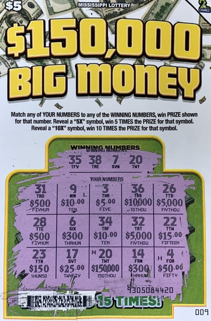 A Walthall County man won $150,000 on a $150,000 Big Money scratch-off game purchased from SK Petroleum Inc on Hwy. 44 NE., Summit.