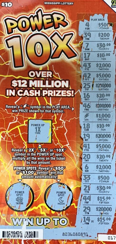 A Hazlehurst woman won $1,000 on a Power 10x scratch-off game purchased from Phillips 66 Food Plaza on Hwy. 28, Hazlehurst.