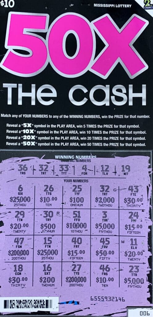 A Webster County man won $2,000 on a 50x the Cash scratch-off game purchased from Sprint Mart #4133 on Hwy. 15, Maben.