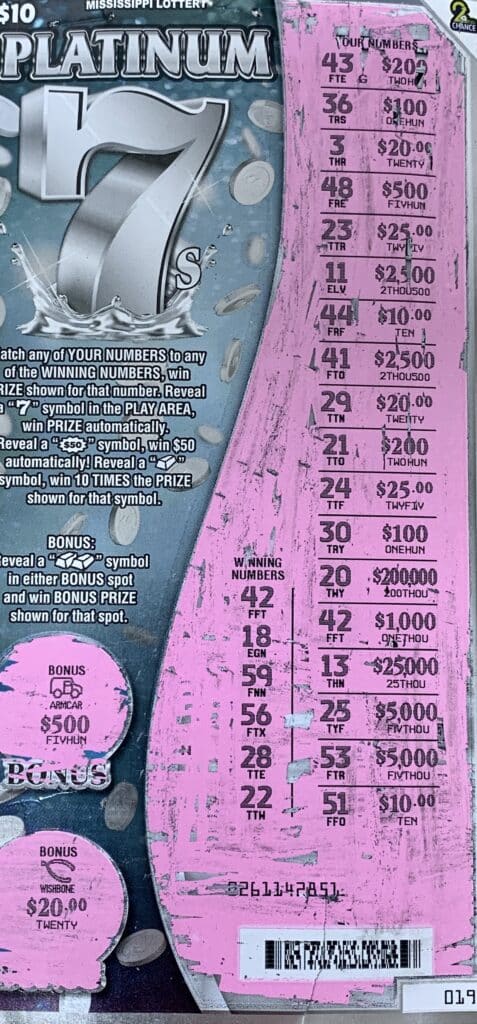 A Corinth man won $1,000 on a Platinum 7s scratch-off game purchased from Sprint Mart #27 on Hwy. 72 W., Corinth.