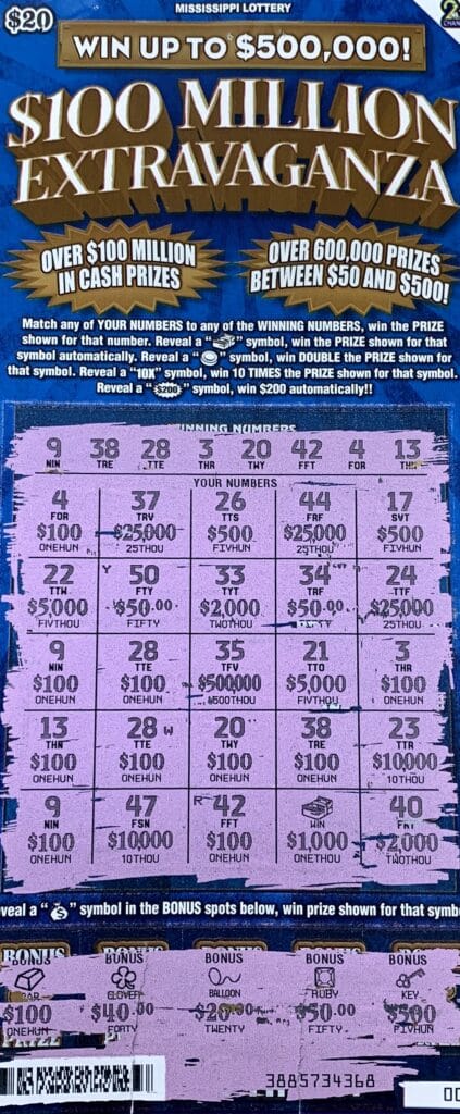 A Nettleton woman won $2,000 on a $100 Million Extravaganza scratch-off game purchased from Sprint Mart #5 on Hwy. 145, Nettleton.