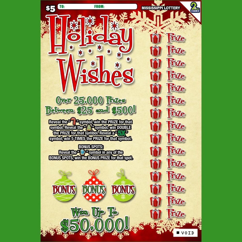 Holiday Wishes scratch-off ticket