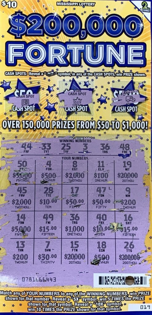 A Lucedale woman won $1,000 on a $200,000 Fortune scratch-off game purchased from Dixie Depot Courtyard Lane on Hwy. 613, Lucedale.