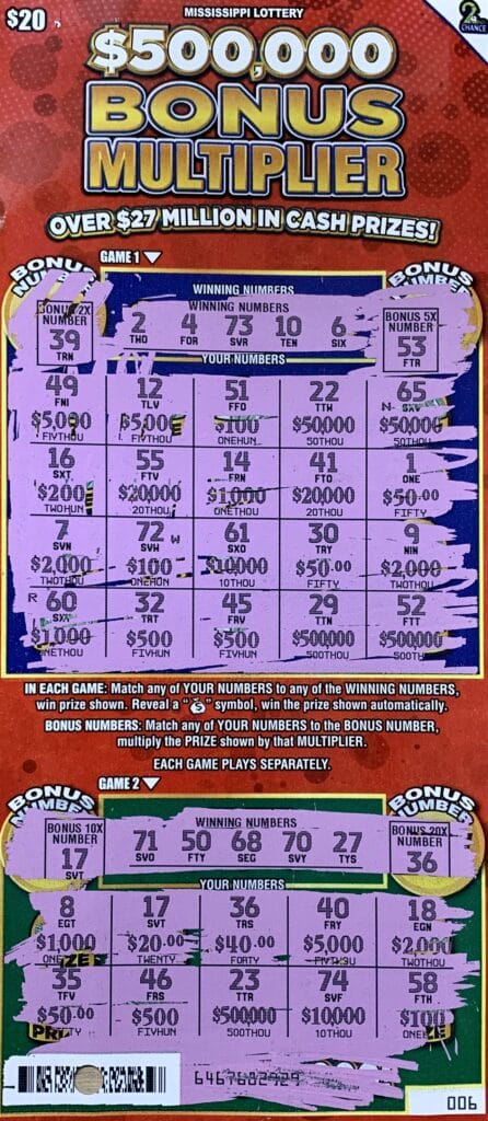 A Winona player won $1,000 on a $500,000 Bonus Multiplier scratch-off game purchased from Winona Express LLC on N. Applegate St., Winona.