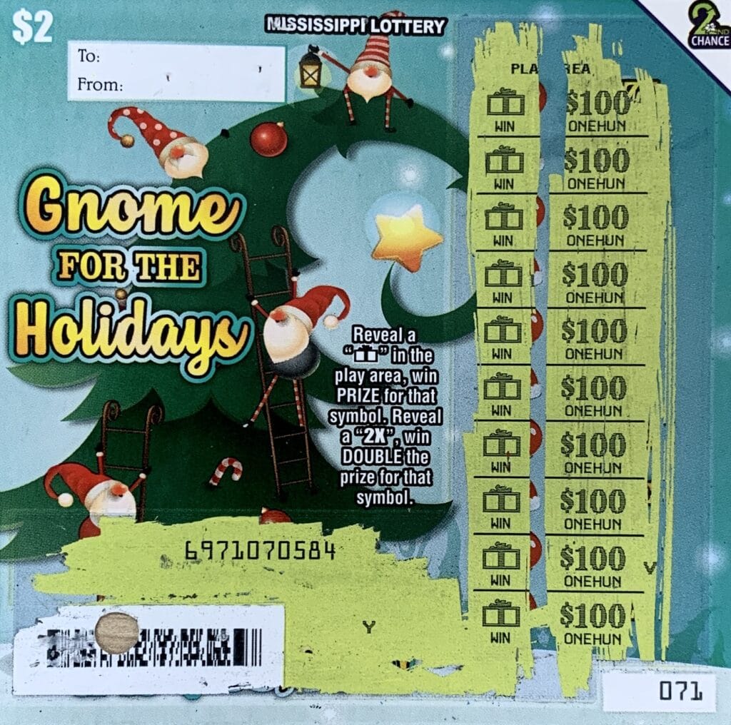 A Bolton man won $1,000 on a Gnome for the Holidays scratch-off game purchased from Lakeside Express #4 on Hwy. 80 W., Clinton.