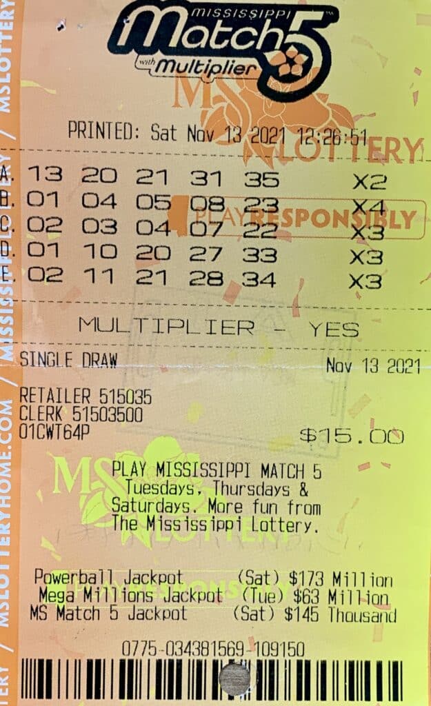 A Jasper County man won $800 on a Mississippi Match 5 ticket purchased from Circle K Store #2723391 on S. Front St., Sandersville.