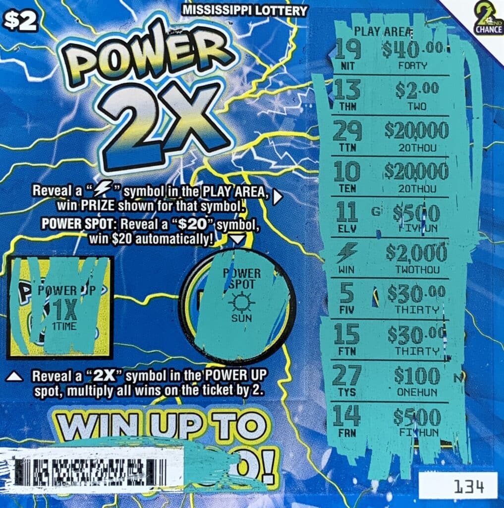 A Jackson woman won $2,000 on a Power 2x scratch-off game purchased from Raceway 6851 on S. Airport Rd., Pearl.