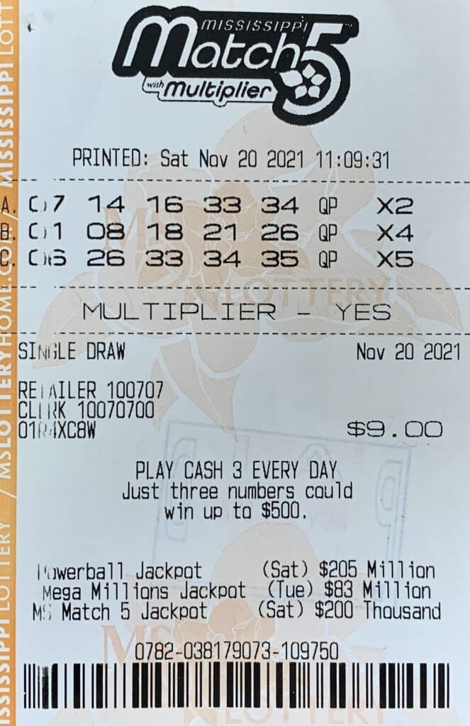 A Brandon man won $800 on a Mississippi Match 5 ticket purchased from Sam’s Exxon LLC on Hwy. 25, Flowood.