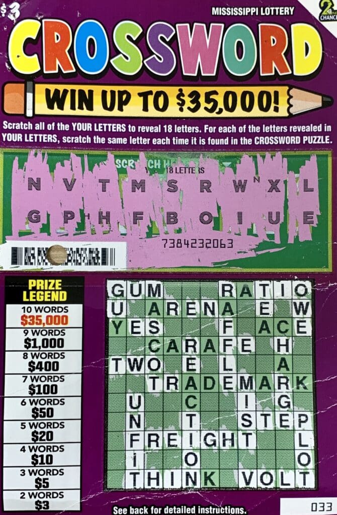 A Clearwater, Fla., woman won $1,000 on a Crossword scratch-off game purchased from Oxford Jay Goga LLC on University Ave., Oxford.