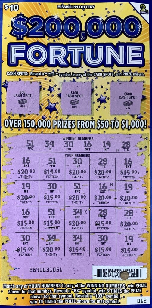 A Columbia man won $1,000 on a $200,000 Fortune scratch-off game purchased from Ramey’s on Hwy. 98 Bypass, Columbia.