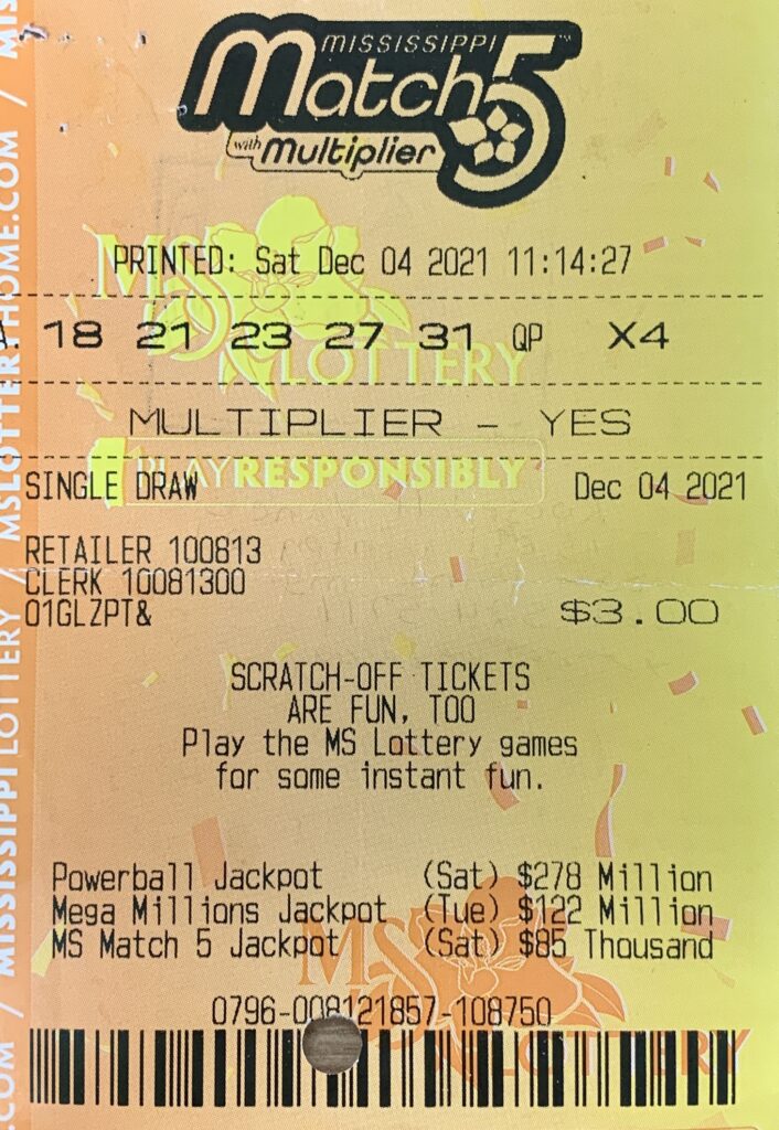 A West Point man won $800 on a Mississippi Match 5 ticket purchased from Ravictory 2 LLC C Mart on Hwy. 45 N., West Point.