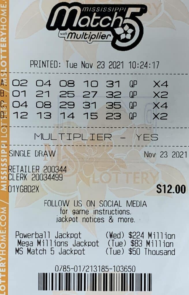 A Lawrence County woman won $840 on a Mississippi Match 5 ticket purchased from Rameys on F E Sellers Hwy., Monticello.