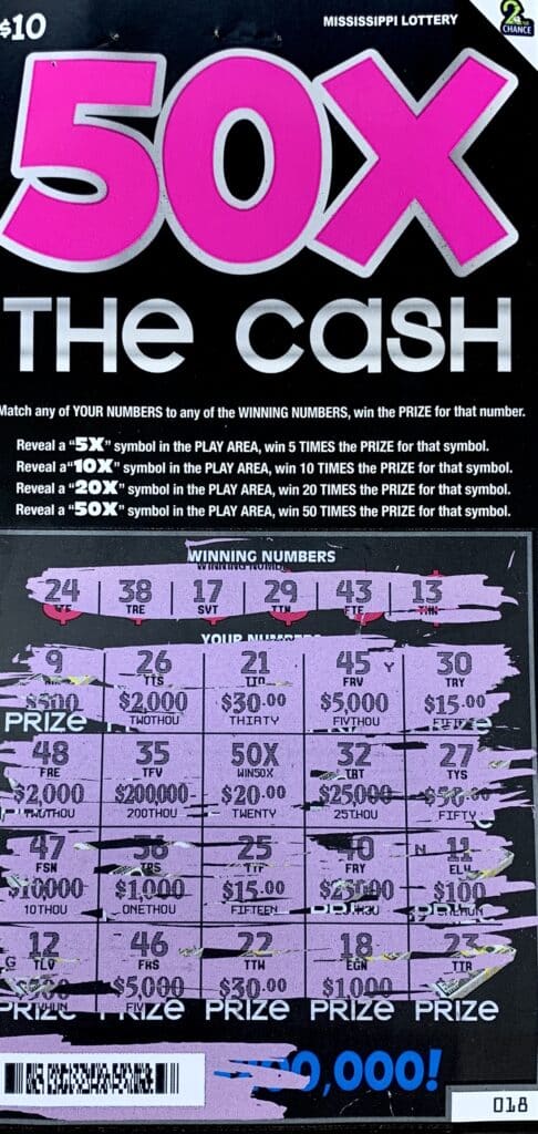 A Leake County man won $1,000 on a 50x the Cash scratch-off game purchased from Michael’s 13 LLC on Grand Ave., Lena.