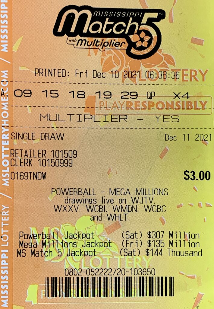 A Grand Bay, Ala., player won $800 on a Mississippi Match 5 ticket purchased from Lucky Clover on Hwy. 90, Gautier.