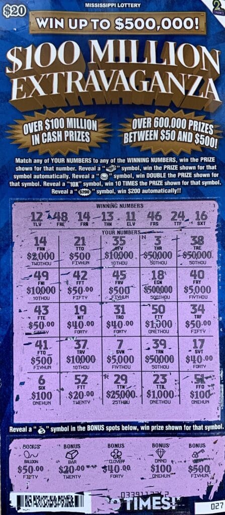 A Byram man won $2,000 on a $100 Million Extravaganza scratch-off game purchased at Byram Gas on S. Siwell Rd., Byram.