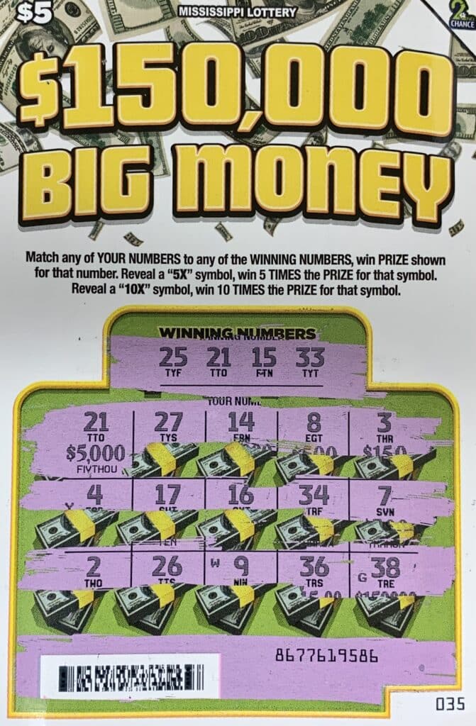 A Gulfport woman won $5,000 on a $150,000 Big Money scratch-off ticket purchased at Circle K #2723755 on Three Rivers Rd., Gulfport.