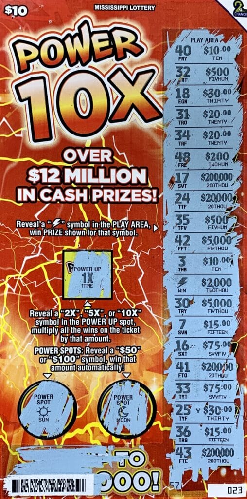 A Humble, Texas, woman won $2,000 on a Power 10x scratch-off game purchased at Clark Oil #29 on Beach Blvd., Biloxi.