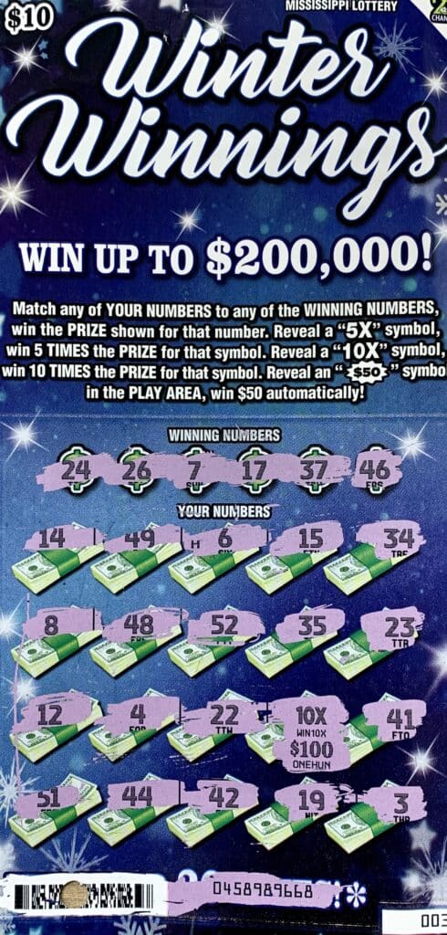 A Meridian player won $1,000 on a Winter Winnings scratch-off game purchased at 39 Citgo on Hwy. 39, Meridian.