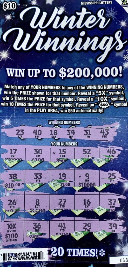 A Vancleave player won $1,000 on a Winter Winnings scratch-off game purchased at 1st Place Inc. 57 on Hwy. 57, Vancleave.