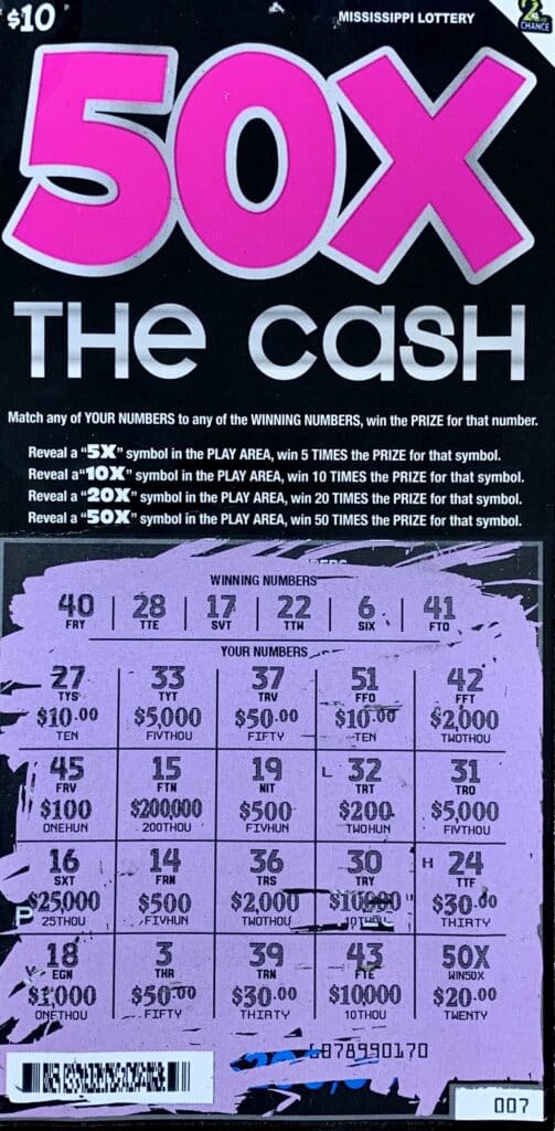 A Natchez player won $1,000 on a 50x the Cash scratch-off game purchased from Sprint Mart #65 on Hwy. 61 N., Washington.