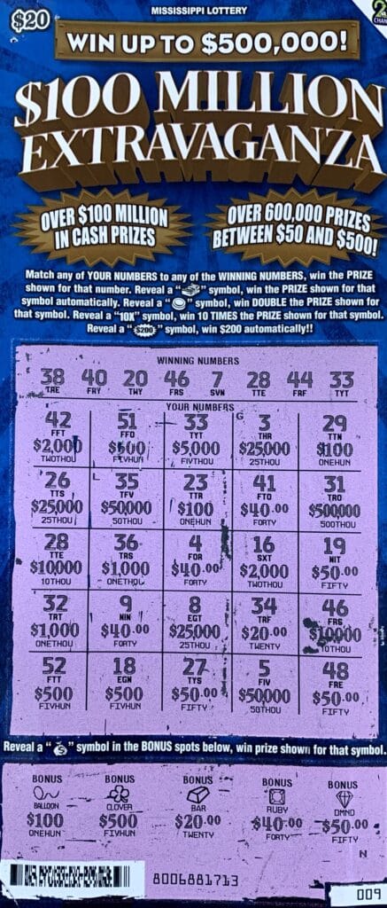 A Forest woman won $25,000 on a $100 Million Extravaganza scratch-off game purchased from Murphy Oil USA #7384 on Hwy. 35 S., Forest.