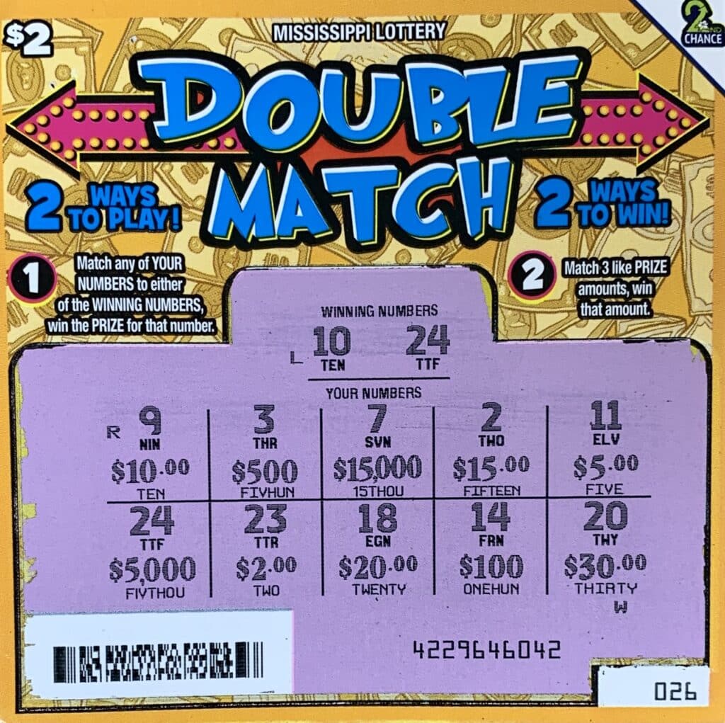 A Meridian woman won $5,000 on a Double Match scratch-off game purchased from Murphy Oil USA #6722 on 2nd St. S., Meridian.