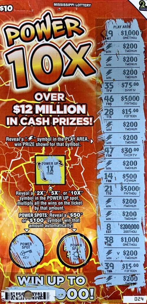 A Guntown woman won $2,000 on a Power 10x scratch-off game purchased from One Stop Market on Mitchell St., Guntown.