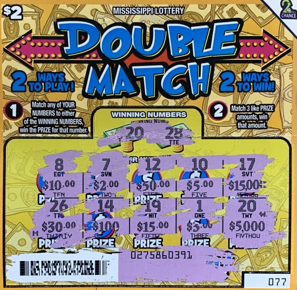 An Olive Branch player won $5,000 on a Double Match scratch-off game purchased from Olive Branch Express Inc on Hwy. 178, Olive Branch.