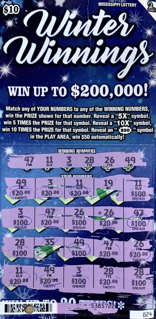 A Jackson player won $1,000 on a Winter Winnings scratch-off game purchased from Shell Grab N Go on Hwy. 18 W., Jackson.