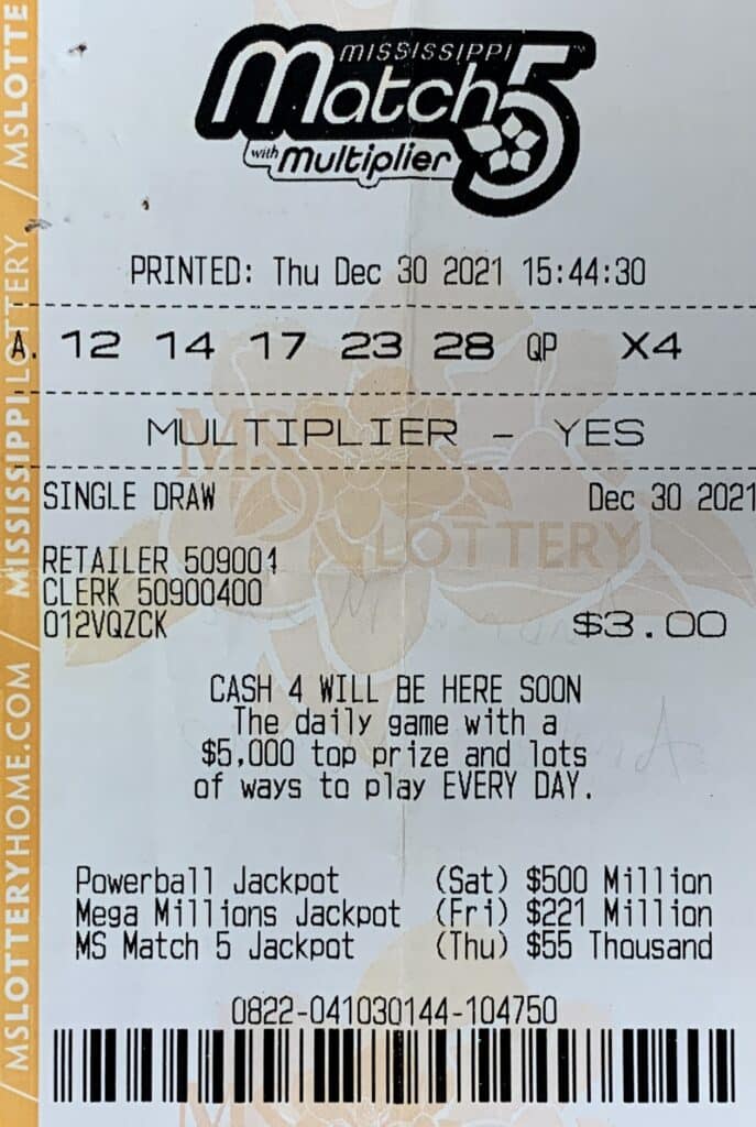 A Jackson man won $800 on a $3 Mississippi Match 5 ticket purchased from Main Street Junction #2 on W. Main St., Louisville.