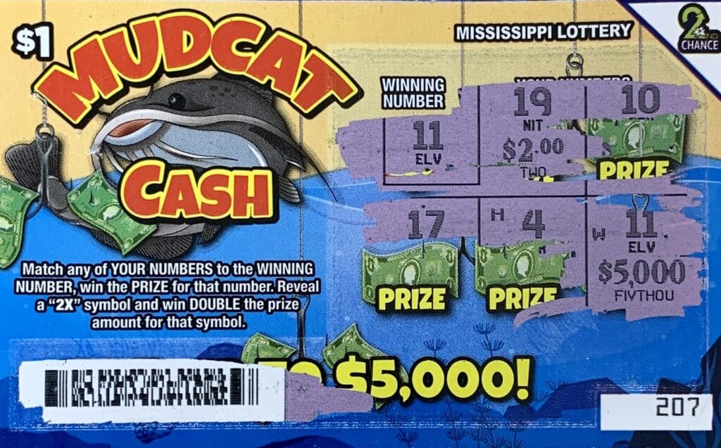 A Ridgeland man won $5,000 on a $1 Mudcat Cash scratch-off game purchased from AR County Line LLC on E. County Line Rd., Jackson.