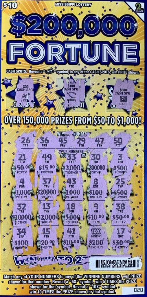 A Union man won $2,000 on a $10 $200,000 Fortune scratch-off game purchased from Union 4-Way Stop LLC on E. Jackson Rd., Union.