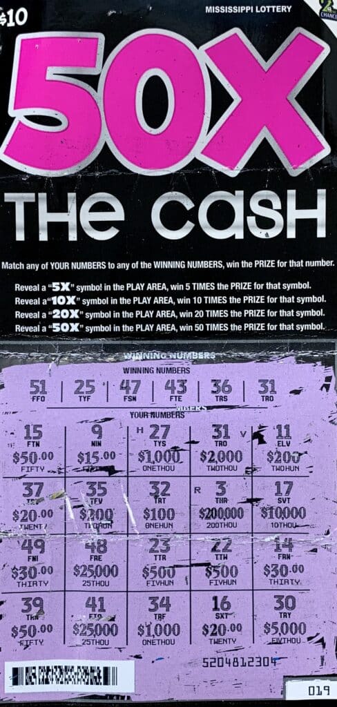 An Ethelsville, Ala., man won $2,000 on a $10 50x the Cash scratch-off game purchased from Sprint Mart #4106 on Hwy. 182 E., Columbus.