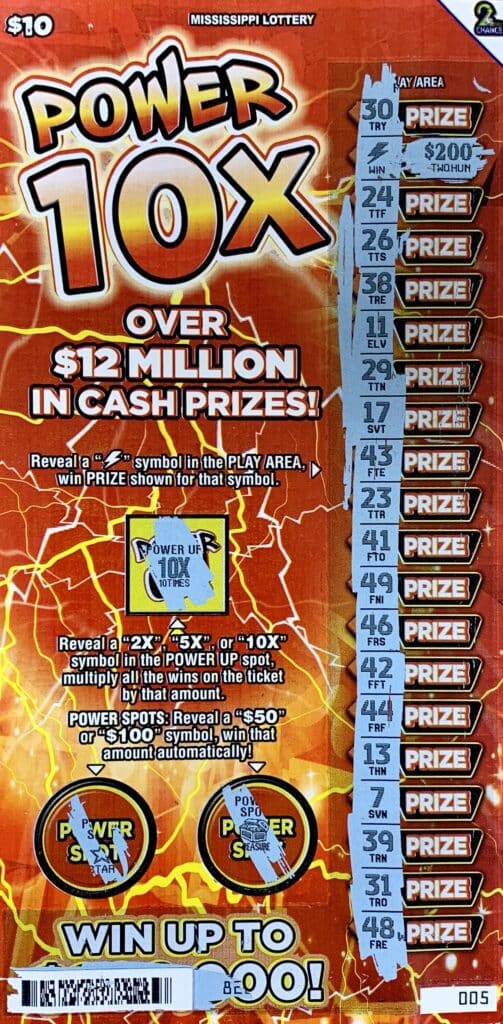 A Gulfport woman won $2,000 on a $10 Power 10x scratch-off game purchased from Clark Oil Company Inc. #19 on Hwy. 49, Gulfport.