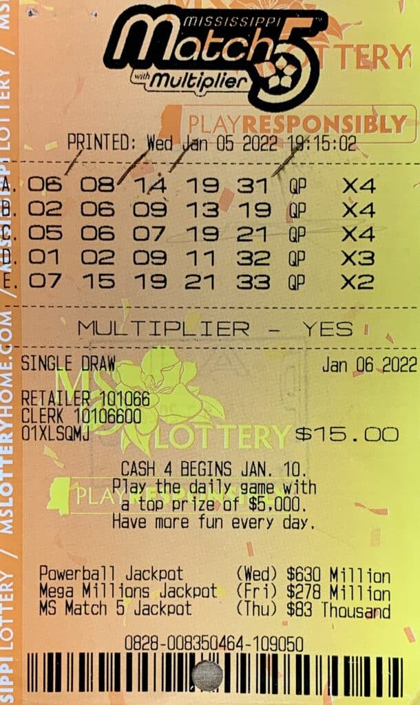 Madison man won $800 on a Mississippi Match 5 ticket with Multiplier, single draw for Jan. 6, purchased from Marathon on E. McDowell Rd., Jackson.