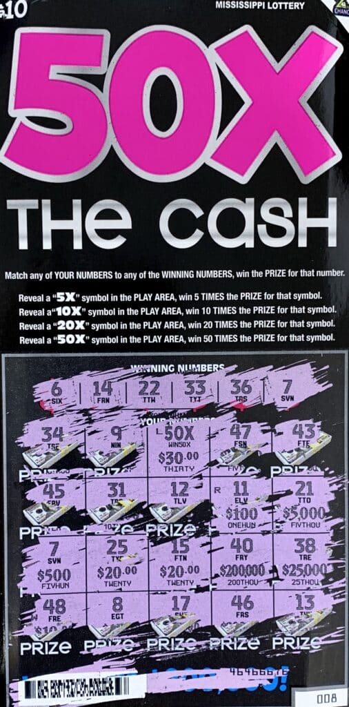 A Ridgeland woman won $2,000 on a $10 50x the Cash scratch-off game purchased from Farm Haven X-Press on Hwy. 16 E., Canton.