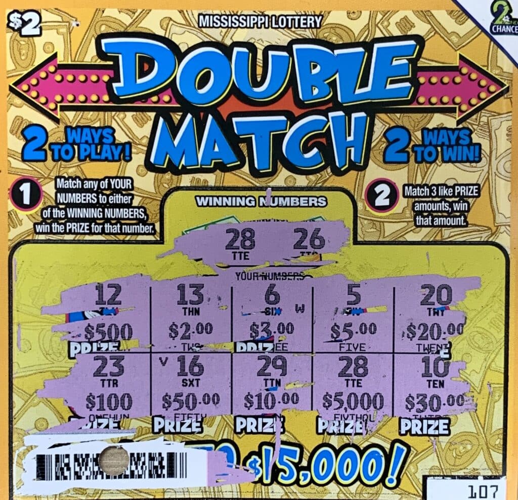 A Vicksburg woman won $5,000 on a $2 Double Match scratch-off game purchased from Speed Mart on Washington St., Vicksburg.