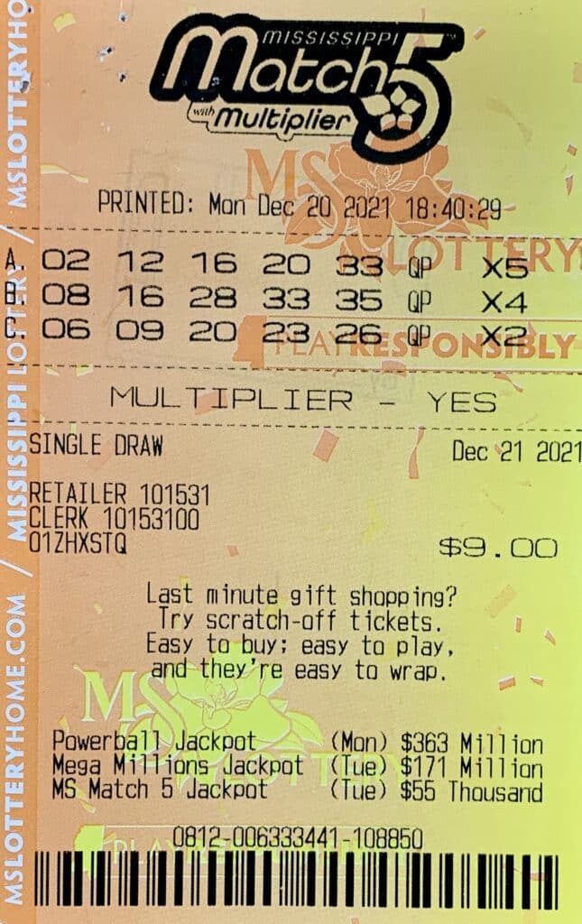 A Stonewall man won $800 on a Mississippi Match 5 ticket purchased from Spillway Chevron on Spillway Rd., Brandon