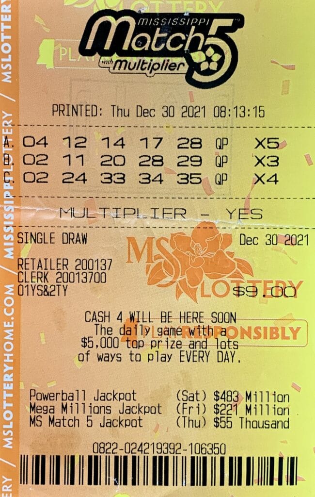 A Vancleave man won $1,000 on a Mississippi Match 5 ticket purchased from Jerry Lee’s Grocery #4 on Hwy. 90, Gautier.