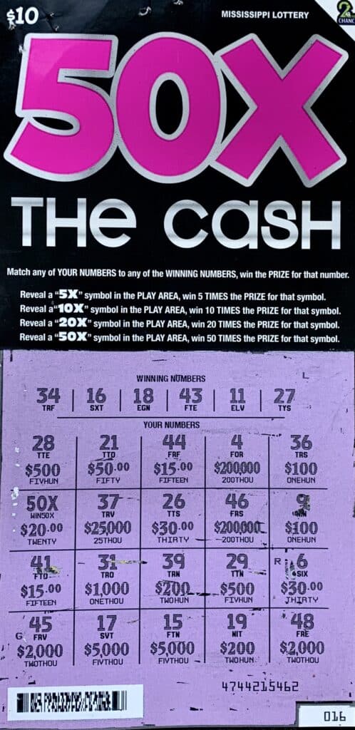 A Carriere woman won $1,000 on a $10 50x the Cash scratch-off game purchased from TJ’s Country Mart on Hwy. 43 N., Picayune.