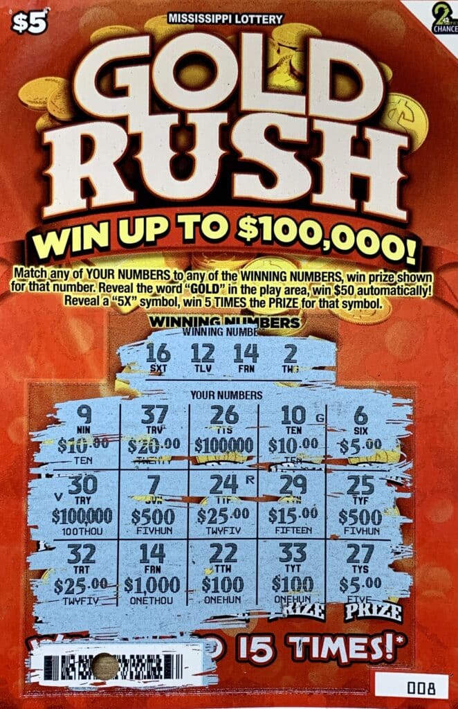 A Brandon player won $1,000 on a $5 Gold Rush scratch-off game purchased from Spillway Chevron on Spillway Rd., Brandon.