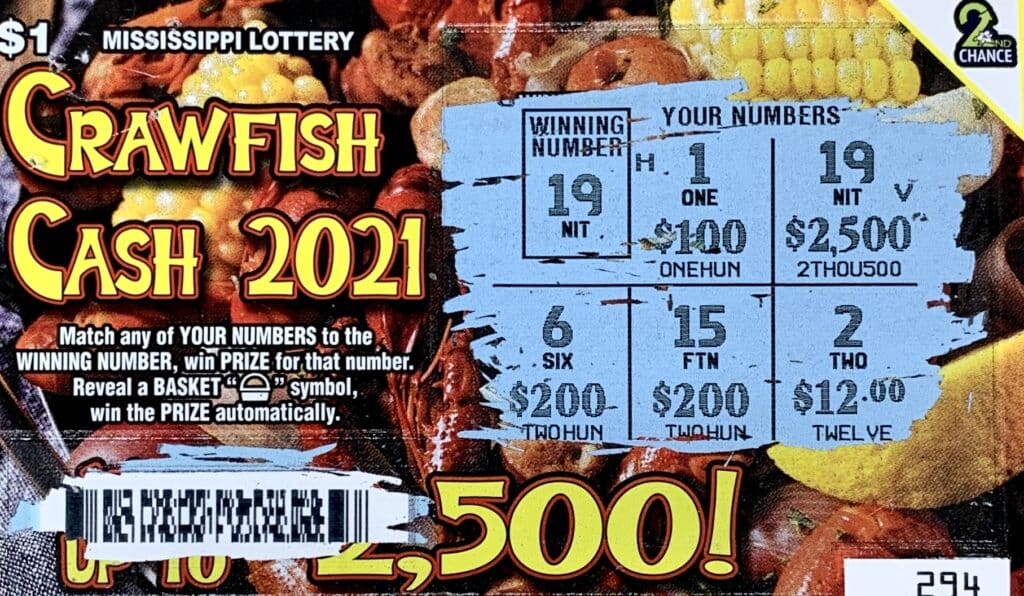 A Clarke County man won $2,500 on a $1 Crawfish Cash 2021 scratch-off game purchased from Shell Food Mart #23 on Hwy. 11 S., Meridian.