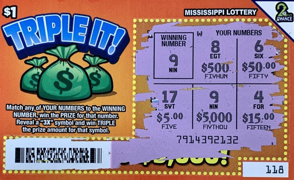 A Meridian man won $5,000 on a $1 Triple It scratch-off game purchased from North Hill Texaco on N. Hill St., Meridian.