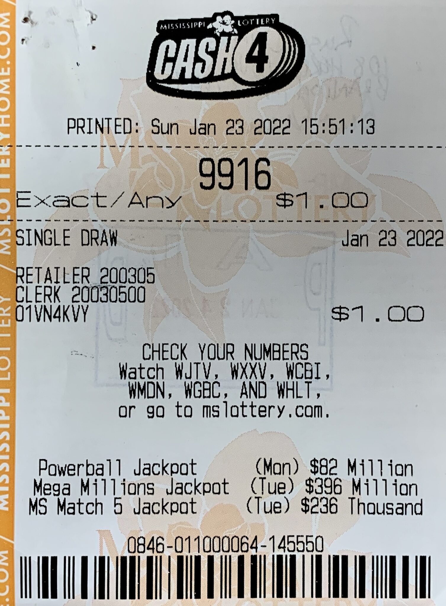 A Brandon man won $2,700 on a Cash 4 ticket purchased from Lakeside Foodmart #13 on Hwy. 471, Brandon.