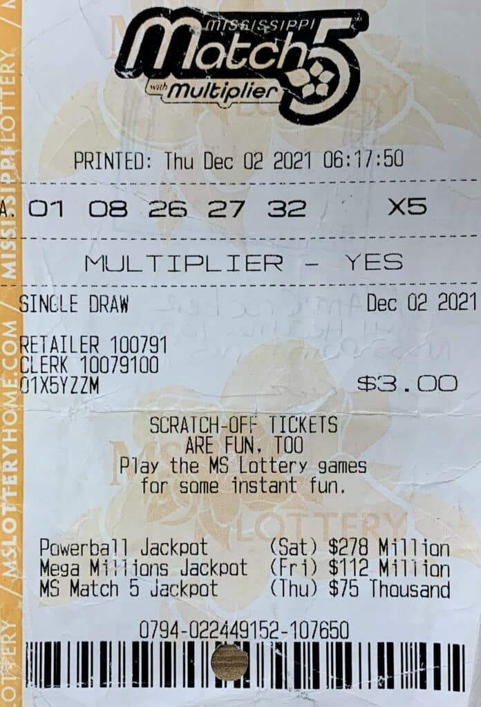 A Moss Point man won $1,000 on a Mississippi Match 5 ticket, with Multiplier, purchased from Midway Food Mart on Forts Lake Rd., Moss Point.