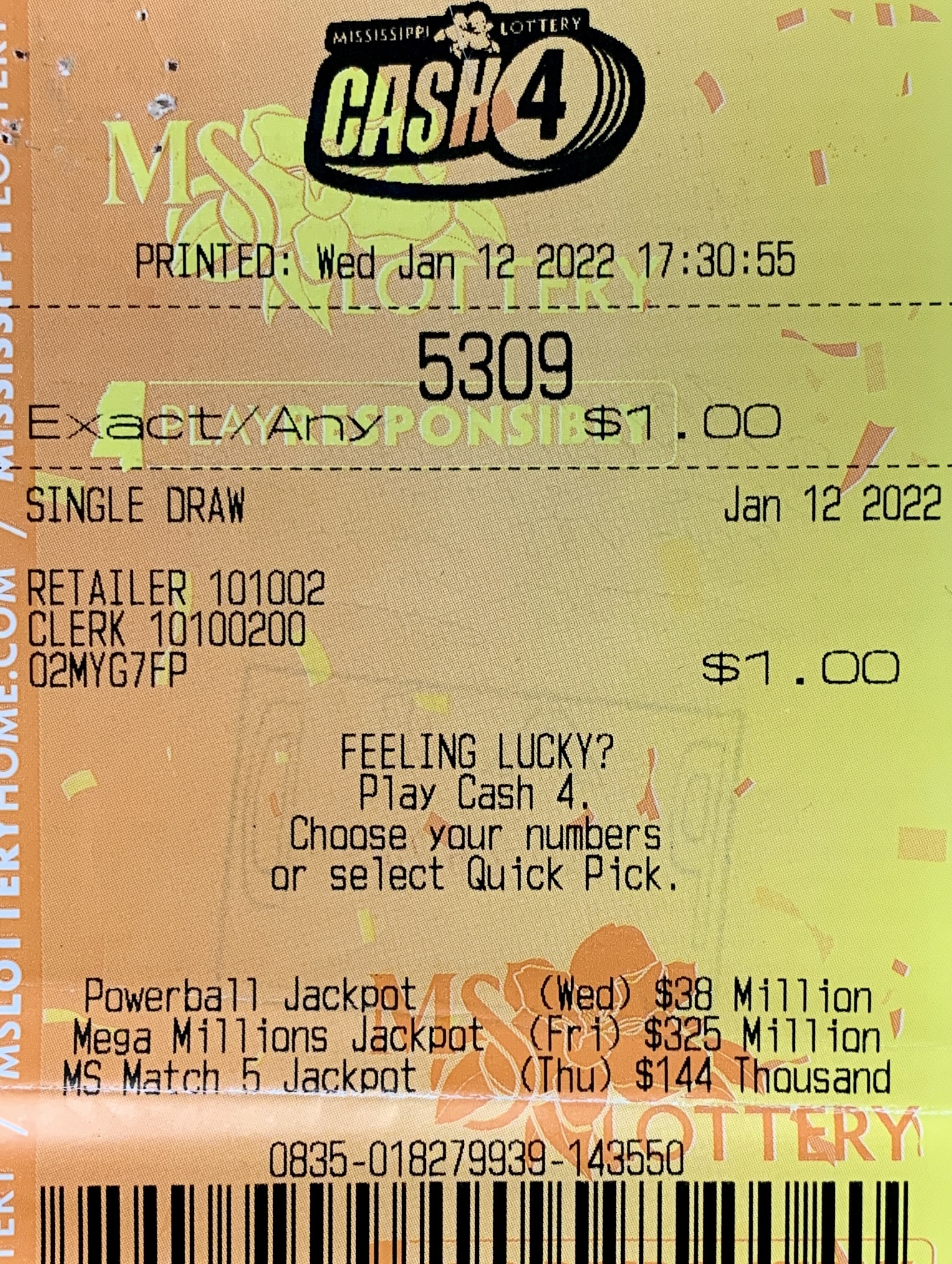 An Olive Branch man won $2,600 on a Cash 4 ticket purchased from Blue Bird Express LLC on New Craft Rd., Olive Branch.