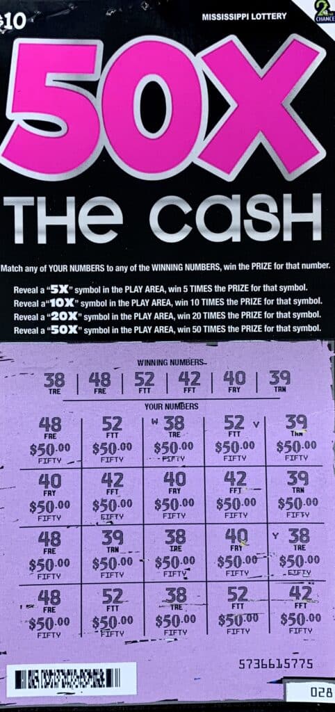 A Picayune woman won $1,000 on a $10 50x the Cash scratch-off game purchased from Brother’s Pit Stop Inc on Memorial Blvd., Picayune.