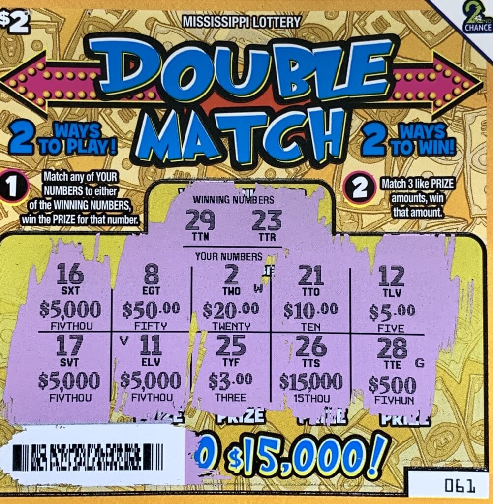 A Gulfport man won $5,000 on a $2 Double Match scratch-off game purchased from 5 Star Mart LLC on E. Railroad St., Long Beach.