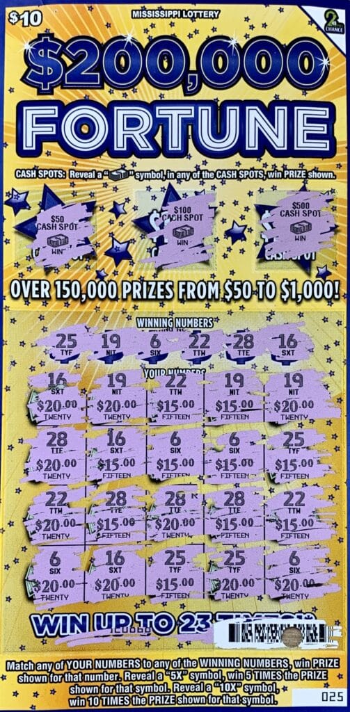 A Thaxton man won $1,000 on a $200,000 Fortune scratch-off game purchased from NT Brothers C Store on McCullough Blvd., Tupelo.